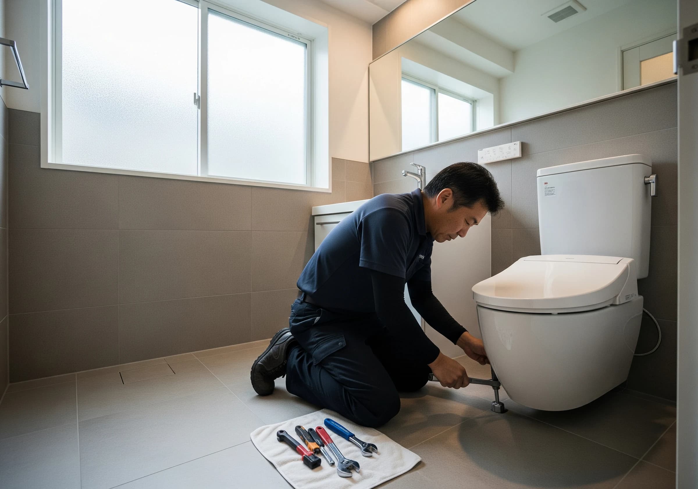 トイレなど水回り設備の交換作業の様子